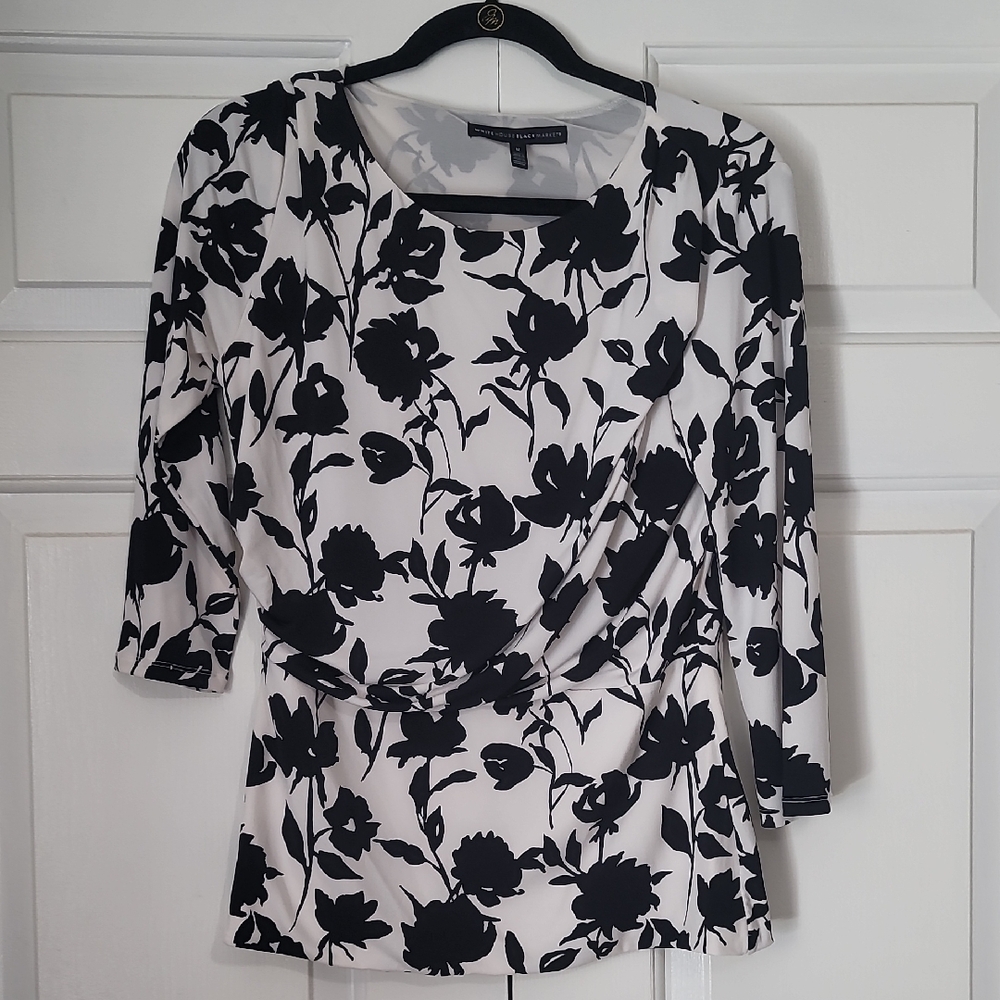 White House Black Market Black Floral Blouse